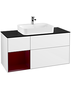 Villeroy und Boch Finion Villeroy und Boch G412HBGF 120cm, plaque de finition noir mat, Emotion, étagère à gauche Peony , laqué blanc brillant