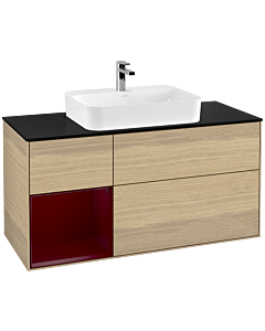 Villeroy und Boch Finion Waschtischunterschrank G412HBPC 120cm, Abdeckplatte black matt, Emotion, Regal links Peony, Oak Veneer