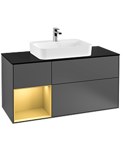 Villeroy und Boch Finion Villeroy und Boch G412HFGK 120cm, plaque de finition noir mat, Emotion, étagère gauche or mat, anthracite mat