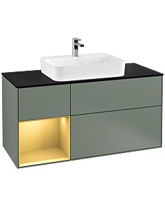 Villeroy und Boch Finion Waschtischunterschrank G412HFGM 120cm, Abdeckplatte black matt, Emotion, Regal links Gold matt, Olive Matt Lacquer
