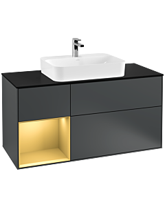 Villeroy und Boch Finion Waschtischunterschrank G412HFHG 120cm, Abdeckplatte black matt, Emotion, Regal links Gold matt, Midnight Blue Matt Lacquer