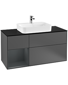 Villeroy und Boch Finion Waschtischunterschrank G412HGGK 120cm, Abdeckplatte black matt, Emotion, Regal links Midnight Blue Matt Lacquer, Anthracite matt