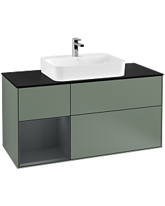 Villeroy und Boch Finion Waschtischunterschrank G412HGGM 120cm, Abdeckplatte black matt, Emotion, Regal links Midnight Blue Matt Lacquer, Olive Matt Lacquer