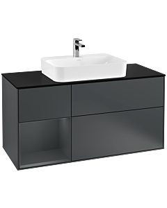 Villeroy und Boch Finion Waschtischunterschrank G412HGHG 120cm, Abdeckplatte black matt, Emotion, Regal links Midnight Blue Matt Lacquer, Midnight Blue Matt Lacquer