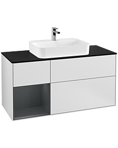 Villeroy und Boch Finion Waschtischunterschrank G412HGMT 120cm, Abdeckplatte black matt, Emotion, Regal links Midnight Blue Matt Lacquer, White matt lacquer