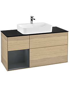 Villeroy und Boch Finion Waschtischunterschrank G412HGPC 120cm, Abdeckplatte black matt, Emotion, Regal links Midnight Blue Matt Lacquer, Oak Veneer