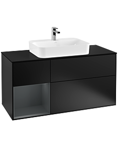 Villeroy und Boch Finion Villeroy und Boch G412HGPD 120cm, plaque de finition noir mat, Emotion, étagère à gauche Midnight Blue Matt Lacquer , laqué noir mat