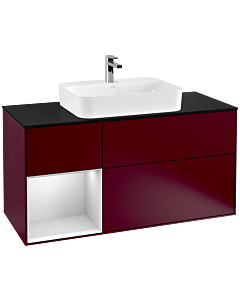 Villeroy und Boch Finion Waschtischunterschrank G412MTHB 120cm, Abdeckplatte black matt, Emotion, Regal links White matt lacquer, Peony Matt