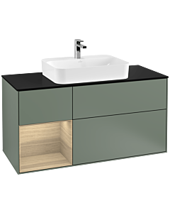 Villeroy und Boch Finion Villeroy und Boch G412PCGM 120cm, plaque de finition noir mat, Emotion, étagère à gauche Oak Veneer , Olive Matt Lacquer