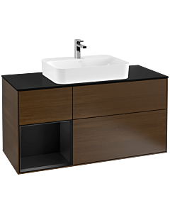 Villeroy und Boch Finion Villeroy und Boch Finion G412PDGN 120cm, cover plate black matt, Emotion, shelf left black matt lacquer, walnut veneer