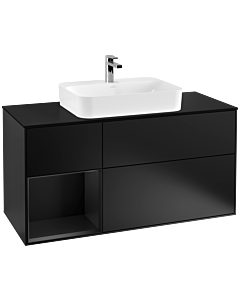 Villeroy und Boch Finion Waschtischunterschrank G412PDPD 120cm, Abdeckplatte black matt, Emotion, Regal links Black matt lacquer, Black matt lacquer