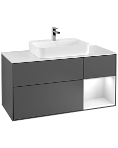 Villeroy und Boch Finion Villeroy und Boch G421GFGK 120cm, plaque de finition blanc mat, Emotion, étagère à droite blanc brillant, anthracite mat