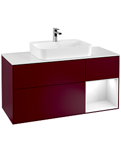 Villeroy und Boch Finion Waschtischunterschrank G421GFHB 120cm, Abdeckplatte white matt, Emotion, Regal rechts Glossy white, Peony Matt