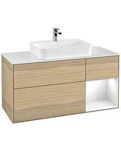 Villeroy und Boch Finion Villeroy und Boch G421GFPC 120cm, plaque de finition blanc mat, Emotion, étagère à droite Blanc brillant, Oak Veneer