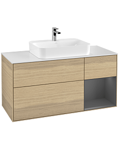 Villeroy und Boch Finion Waschtischunterschrank G421GKPC 120cm, Abdeckplatte white matt, Emotion, Regal rechts Anthracite matt, Oak Veneer