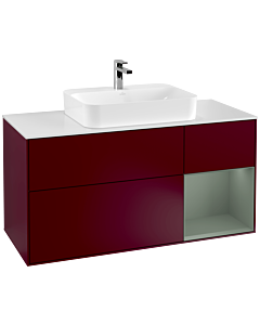 Villeroy und Boch Finion Waschtischunterschrank G421GMHB 120cm, Abdeckplatte white matt, Emotion, Regal rechts Olive matt, Peony Matt