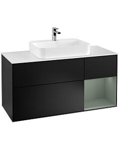 Villeroy und Boch Finion Waschtischunterschrank G421GMPD 120cm, Abdeckplatte white matt, Emotion, Regal rechts Olive matt, Black matt lacquer