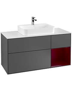 Villeroy und Boch Finion Waschtischunterschrank G421HBGK 120cm, Abdeckplatte white matt, Emotion, Regal rechts Peony matt, Anthracite matt