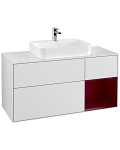 Villeroy und Boch Finion Waschtischunterschrank G421HBMT 120cm, Abdeckplatte white matt, Emotion, Regal rechts Peony matt, White matt lacquer