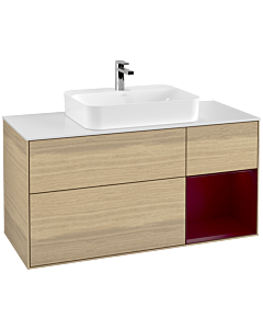 Villeroy und Boch Finion Waschtischunterschrank G421HBPC 120cm, Abdeckplatte white matt, Emotion, Regal rechts Peony matt, Oak Veneer