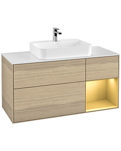 Villeroy und Boch Finion Villeroy und Boch G421HFPC 120cm, plaque de recouvrement blanc mat, Emotion, étagère droite or mat, Oak Veneer