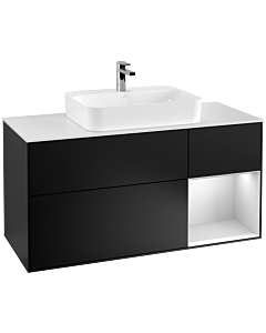Villeroy und Boch Finion Villeroy und Boch G421MTPD 120cm, plaque de recouvrement blanc mat, Emotion, étagère droite blanc mat, laqué noir mat
