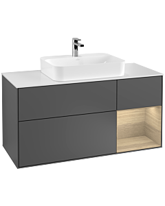 Villeroy und Boch Finion Villeroy und Boch G421PCGK 120cm, plaque de finition blanc mat, Emotion, étagère droite placage chêne, anthracite mat