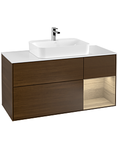 Villeroy und Boch Finion Villeroy und Boch Finion G421PCGN 120cm, cover plate white matt, Emotion, shelf on the right Oak veneer, Walnut veneer