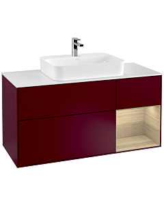 Villeroy und Boch Finion Waschtischunterschrank G421PCHB 120cm, Abdeckplatte white matt, Emotion, Regal rechts Oak veneer, Peony Matt