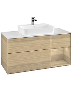 Villeroy und Boch Finion Waschtischunterschrank G421PCPC 120cm, Abdeckplatte white matt, Emotion, Regal rechts Oak veneer, Oak Veneer