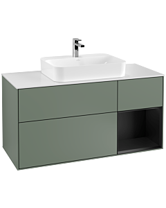 Villeroy und Boch Finion Waschtischunterschrank G421PDGM 120cm, Abdeckplatte white matt, Emotion, Regal rechts Black matt, Olive Matt Lacquer