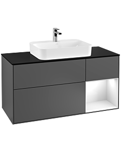 Villeroy und Boch Finion Villeroy und Boch G422GFGK 120cm, plaque de finition noir mat, Emotion, étagère à droite Blanc brillant, Anthracite mat