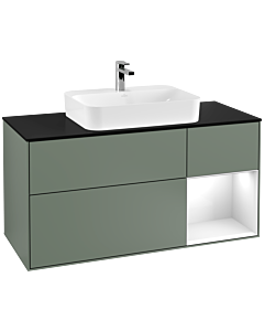 Villeroy und Boch Finion Villeroy und Boch Finion G422GFGM 120cm, cover plate black matt, Emotion, shelf right Glossy white, Olive Matt Lacquer