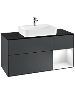 Villeroy und Boch Finion Waschtischunterschrank G422GFHG 120cm, Abdeckplatte black matt, Emotion, Regal rechts Glossy white, Midnight Blue Matt Lacquer
