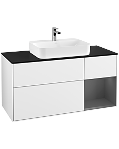 Villeroy und Boch Finion Waschtischunterschrank G422GKGF 120cm, Abdeckplatte black matt, Emotion, Regal rechts Anthracite matt, Glossy white lacquer