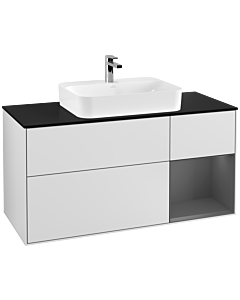 Villeroy und Boch Finion Waschtischunterschrank G422GKMT 120cm, Abdeckplatte black matt, Emotion, Regal rechts Anthracite matt, White matt lacquer