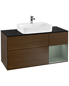 Villeroy und Boch Finion Villeroy und Boch Finion G422GMGN 120cm, cover plate black matt, Emotion, shelf on the right olive matt, walnut veneer