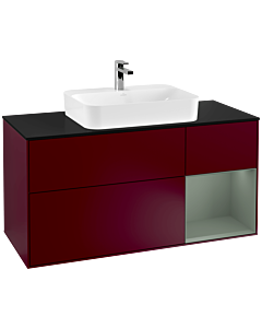 Villeroy und Boch Finion Waschtischunterschrank G422GMHB 120cm, Abdeckplatte black matt, Emotion, Regal rechts Olive matt, Peony Matt