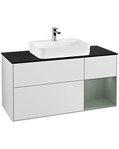 Villeroy und Boch Finion Villeroy und Boch Finion G422GMMT 120cm, cover plate black matt, Emotion, shelf on the right olive matt, white matt lacquer