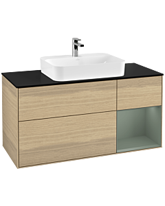 Villeroy und Boch Finion Villeroy und Boch G422GMPC 120cm, plaque de finition noir mat, Emotion, étagère à droite olive mat, Oak Veneer