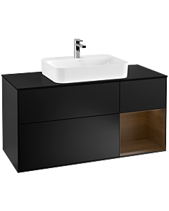 Villeroy und Boch Finion Villeroy und Boch G422GNPD 120cm, plaque de finition noir mat, Emotion, étagère à droite Placage noyer, Laque noir mat
