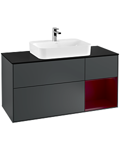 Villeroy und Boch Finion Waschtischunterschrank G422HBHG 120cm, Abdeckplatte black matt, Emotion, Regal rechts Peony matt, Midnight Blue Matt Lacquer