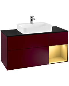 Villeroy und Boch Finion Waschtischunterschrank G422HFHB 120cm, Abdeckplatte black matt, Emotion, Regal rechts Gold matt, Peony Matt