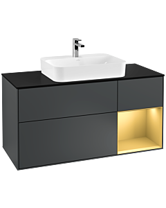 Villeroy und Boch Finion Waschtischunterschrank G422HFHG 120cm, Abdeckplatte black matt, Emotion, Regal rechts Gold matt, Midnight Blue Matt Lacquer