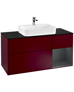 Villeroy und Boch Finion Waschtischunterschrank G422HGHB 120cm, Abdeckplatte black matt, Emotion, Regal rechts Midnight Blue matt, Peony Matt