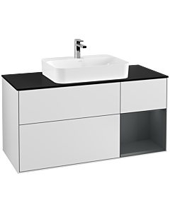 Villeroy und Boch Finion Waschtischunterschrank G422HGMT 120cm, Abdeckplatte black matt, Emotion, Regal rechts Midnight Blue matt, White matt lacquer