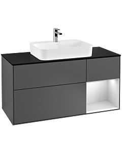 Villeroy und Boch Finion Villeroy und Boch G422MTGK 120cm, plaque de finition noir mat, Emotion, étagère à droite blanc mat, anthracite mat