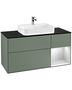 Villeroy und Boch Finion Villeroy und Boch G422MTGM 120cm, plaque de finition noir mat, Emotion, étagère à droite blanc mat, Olive Matt Lacquer