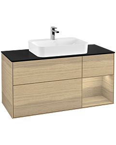 Villeroy und Boch Finion Waschtischunterschrank G422PCPC 120cm, Abdeckplatte black matt, Emotion, Regal rechts Oak veneer, Oak Veneer
