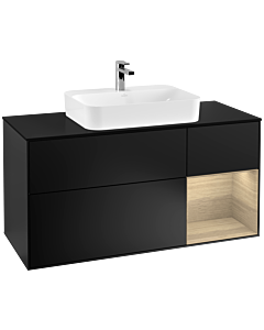 Villeroy und Boch Finion Villeroy und Boch G422PCPD 120cm, plaque de finition noir mat, Emotion, étagère droite placage chêne, laqué noir mat